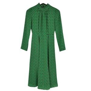 Anthropologie Green Long-Sleeve Patterned Midi Dress